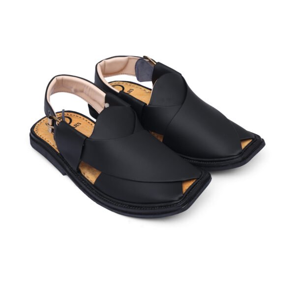 LUXURY MATTE BLACK ROUNDSHAPE PESHAWARI CHAPPAL - Image 3